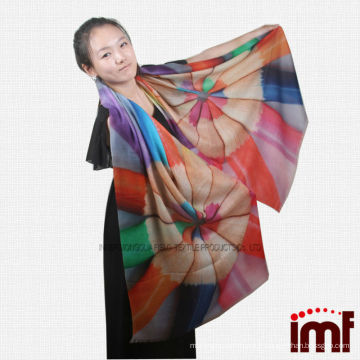 Textiles mongols haut compte 100% laine crayon coloré imprimé châle Pashmina pour dame